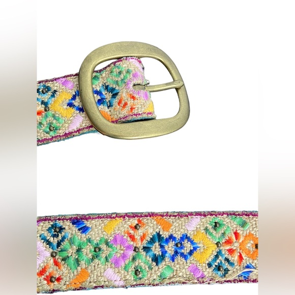 Lucky Brand Jute Embroidered Floral Belt Solid brass buckle Size XS - Picture 4 of 5